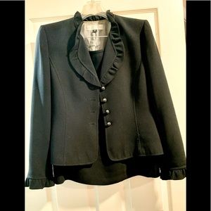 Tahari Black Dotted Pinstripe Skirt Suit